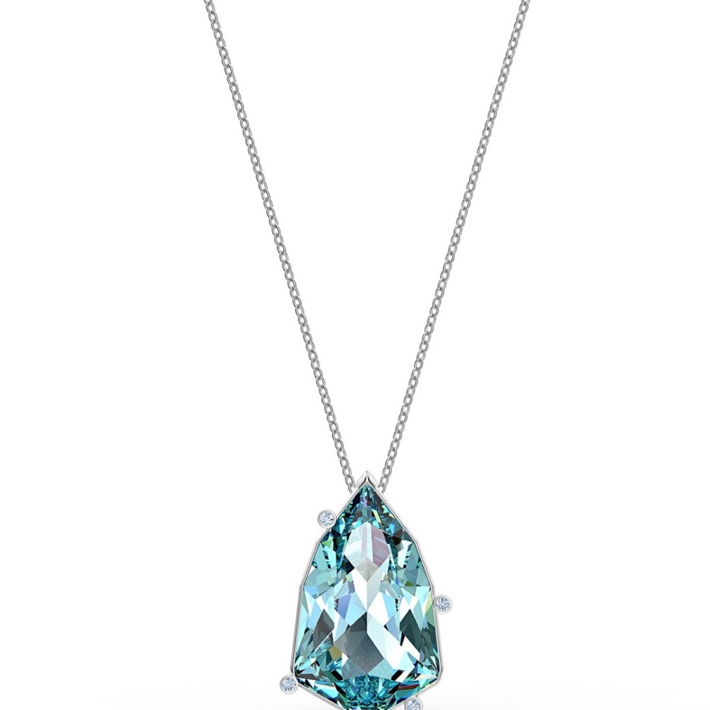 NEW Swarovski Large Aqua Blue Pendant Silver Tone Rhodium Plated